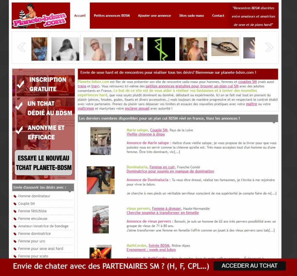 Planete BDSM Page accueil du site